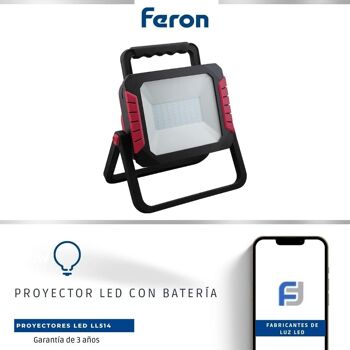 FERON Projecteur LED portable, avec chargeur | 50W, 6400К 5000Lm, IP44, angle d'ouverture 120°| lampe de travail, batterie rechargeable, étanche | lampe de travail, lampe de travail pour camping, pêche, atelier, chantiers|270*300*180 mm 2