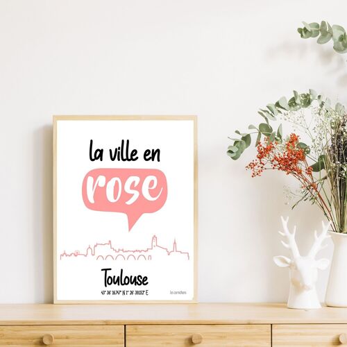 Affiche encadrée Toulouse la ville en Rose 30x40cm (avec cadre) - Made in France