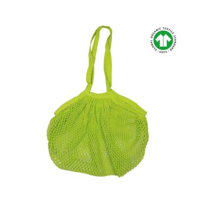 Organic cotton net shopping bag - long handles - green