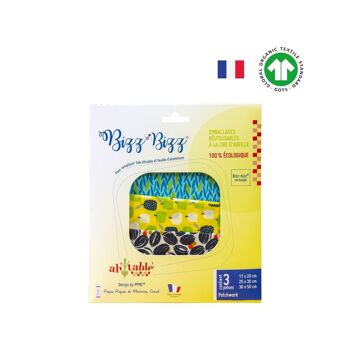 Bee wraps rectangles en coton bio - Sachet de 3 (S-M-L)