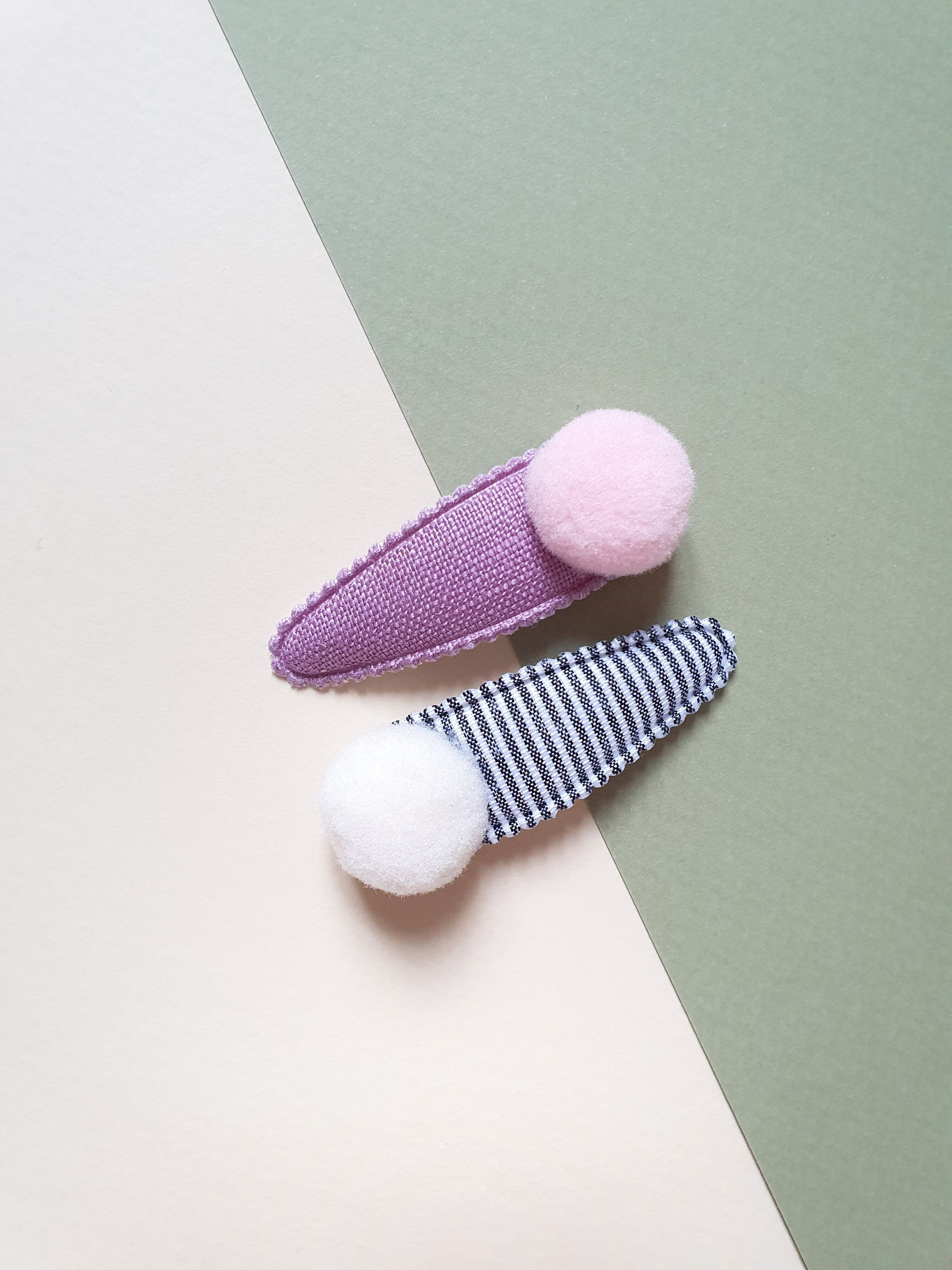 Pompom hair clips set of 2 - marinière and blackcurrant