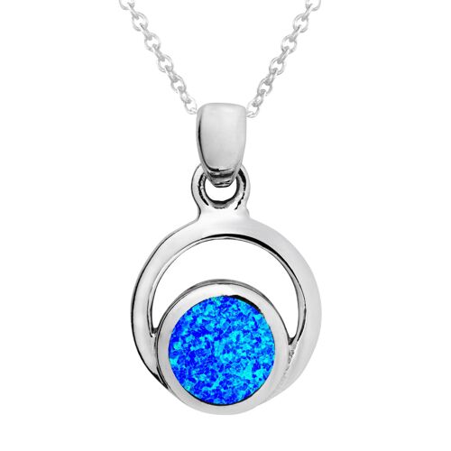 Pretty Blue Opal Round Outline Necklace