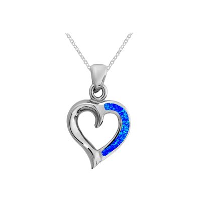 Dainty Blue Opal Heart Outline Necklace