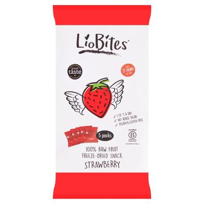 LioBites 100 % rohe gefriergetrocknete Erdbeeren – 18 x Multipack mit 5 Päckchen