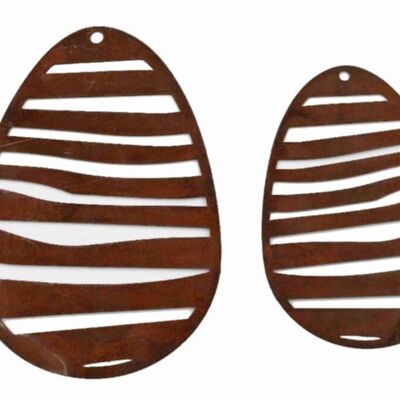 Decoración de óxido Huevos de Pascua decoración colgante | Juego de 2 en "aspecto a rayas" | Huevos de pascua patinados para colgar