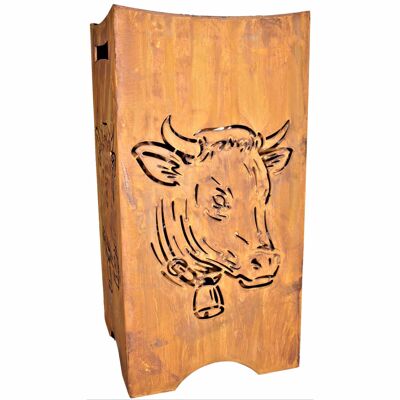 Fire basket with cow head for garden and terrace | Fire column made of steel rust