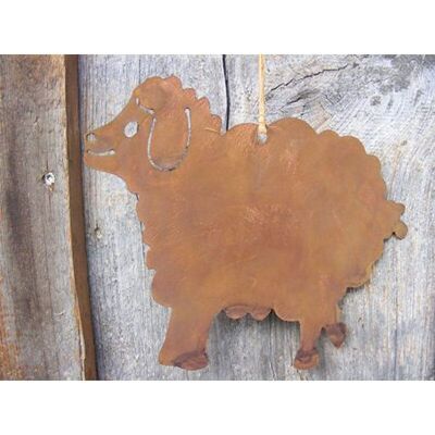 Rust decorative sheep as a room and garden hanging decoration made of metal