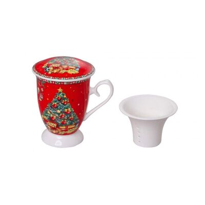 Christmas tea mug with  drainer and lid