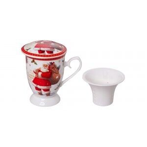 Taza de té navideña con escurridor y tapa