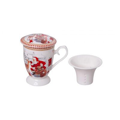 Christmas tea mug with drainer and lid