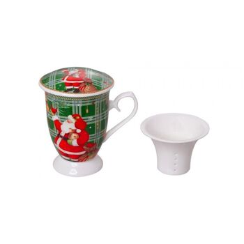 Tasse à thé de Noël avec égouttoir et couvercle dans une boîte cadeau de couleur 1