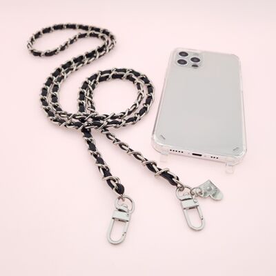 Mobile phone chain METAL BLACK SILVER