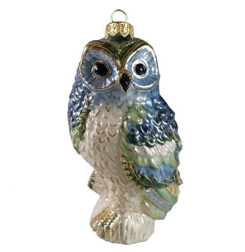 Christmas glas ornament - GLASS OWL Blue/green - made in Europe