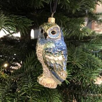 Décoration de Noël en verre - GLASS OWL Bleu/vert - fabriquée en Europe 2