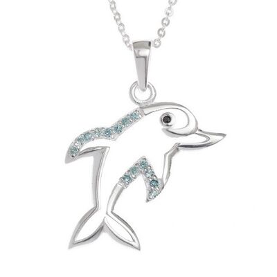 Aqua Crystal Dolphin Necklace