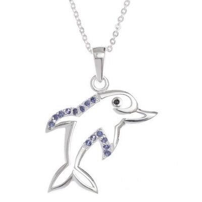 Tansanit CZ Crystal Dolphin Halskette