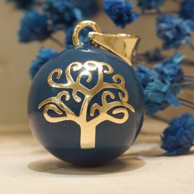 Maternity bola Tree of life Petrol blue yellow gold plated