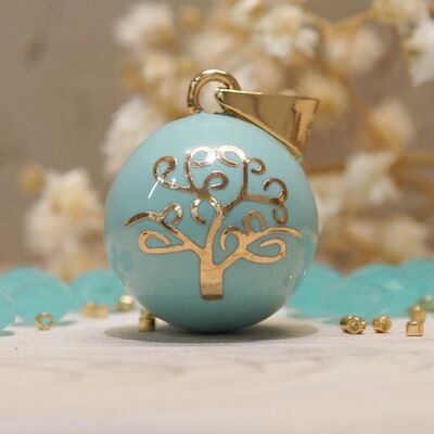 Maternity bola Tree of life Lagoon blue yellow gold plated