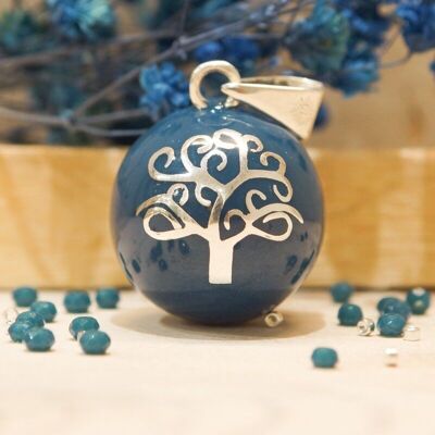 Maternity bola Tree of life Petrol blue silver plated