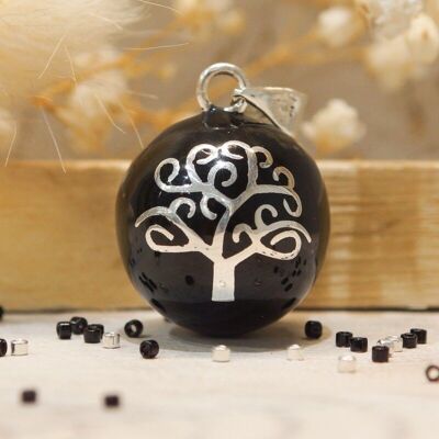 Pregnancy bola Tree of life Black silver plated