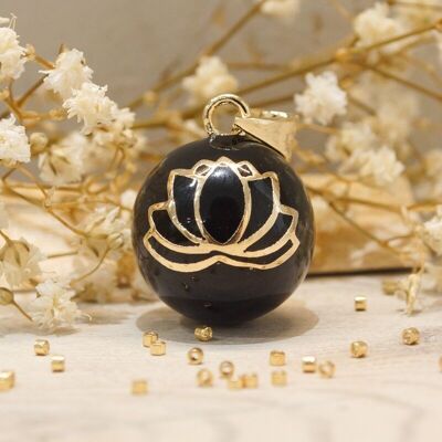 Pregnancy bola Lotus flower Black gold plated