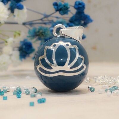 Pregnancy bola Lotus flower Petrol blue silver plated