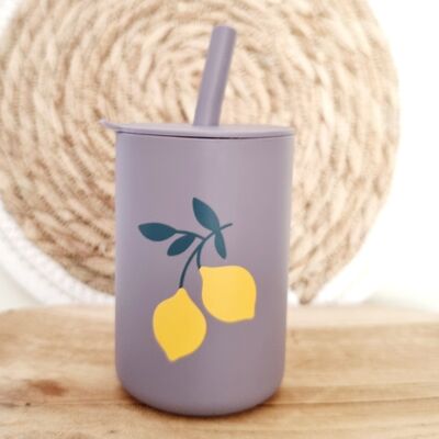 Silicone drinking cup with straw - Plum