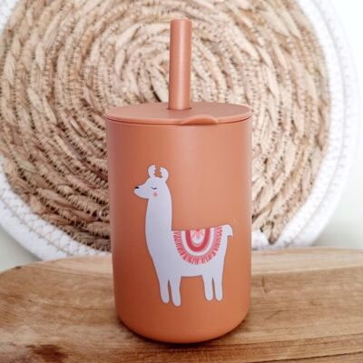 Silicone drinking cup with straw - Rust