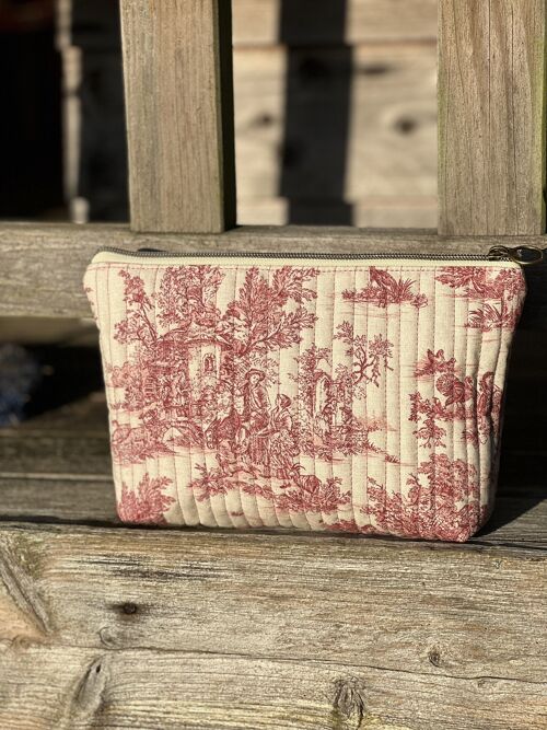 pochette en toile de jouy zippée et doublée