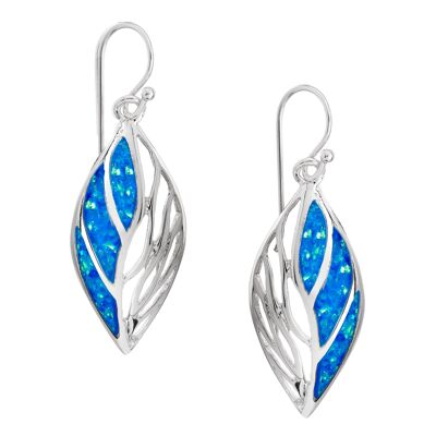 Belles grandes boucles d'oreilles marquise en opale bleue