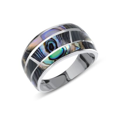Gestreifter Ring Perlmutt Abalone auf Silber 925-60076