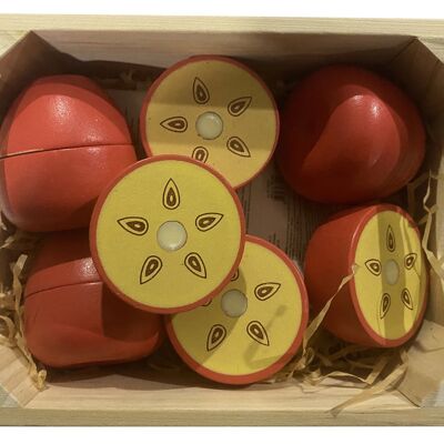 5 pommes avec aimant dans une boîte
