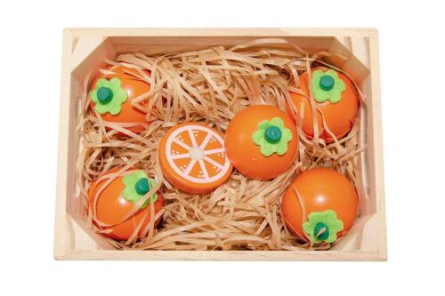 5 Oranges with magnet in a box