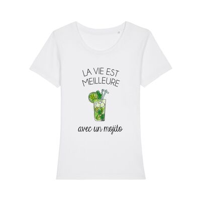 WEISSES T-SHIRT FÜR DAMEN MIT EINEM MOJITO IST DAS LEBEN BESSER