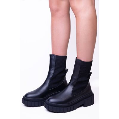 Black Sock Knitted Chunky Sole Ankle High Boots