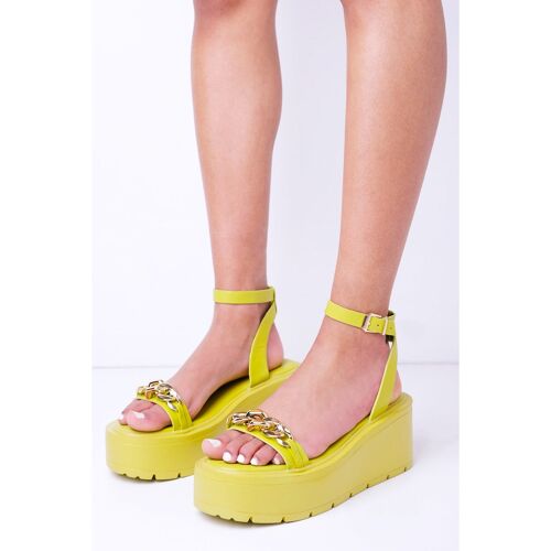 Lime Flatform Sandal with Chunky Gold Chain Strap