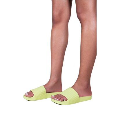 Lime Flat Sole Rubber Slider Sandals with Embossed Detail