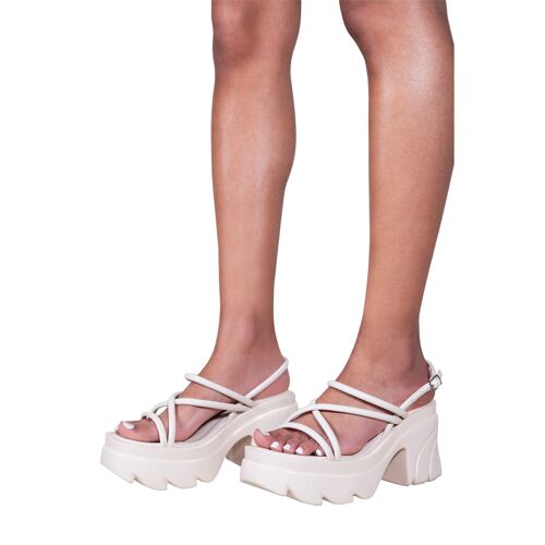 CREAM PU STRAPPY CHUNKY CLEATED SOLE SANDALS