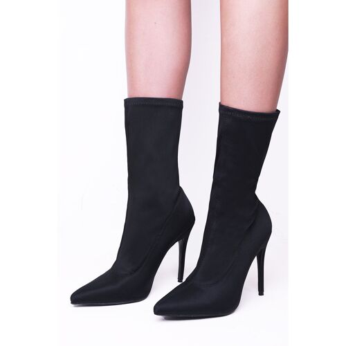 BLACK STILETTO HEEL WITH KNITTED SOCK ANKLE BOOT
