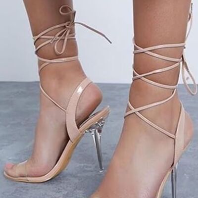 Nude Patent Perspex Heel with Front Strap and Lace Up