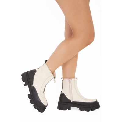 Chunky Stiefeletten aus PU mit Frontreißverschluss in Creme