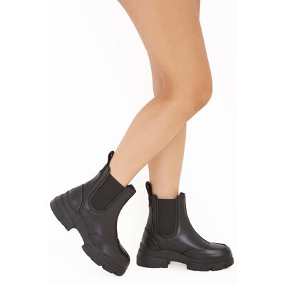 Black PU Chunky Ankle Chelsea Boots