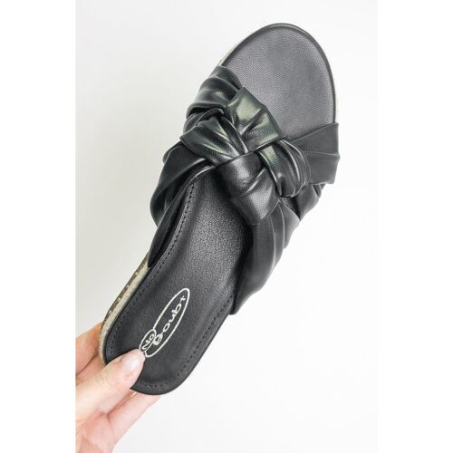 Black PU Knot Front Flatform Espadrille Sandals