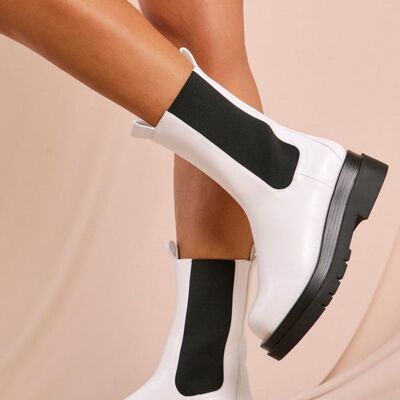 White PU Chunky Stacked Platform Ankle Chelsea Boots