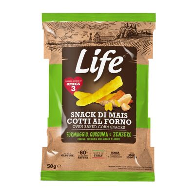 Bâtonnets de maïs, LIFE, fromage, saveur curcuma et gingembre, 50g