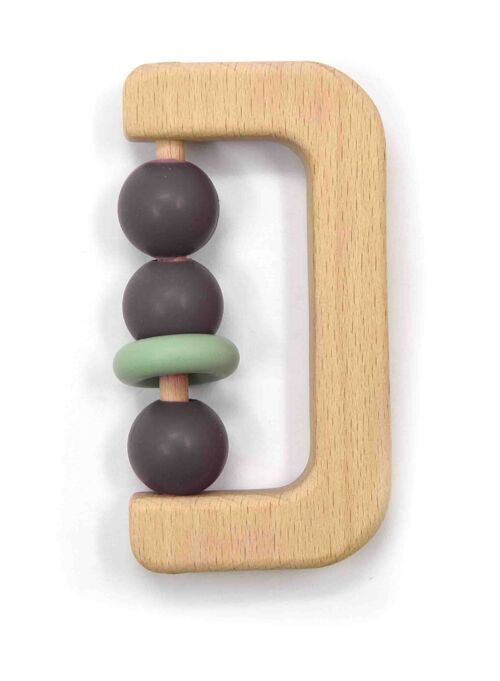 Rattle, silicone and 100% FSC wood, green