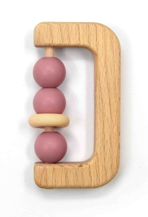 Rattle, silicone and 100% FSC wood, dusty rose