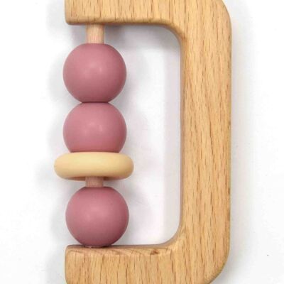 Rattle, silicone and 100% FSC wood, dusty rose