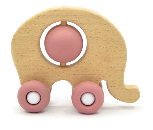 Elephant, silicone and wood in dusty pink in FSC wood