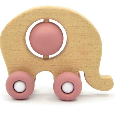 Éléphant, silicone et bois en vieux rose en bois FSC